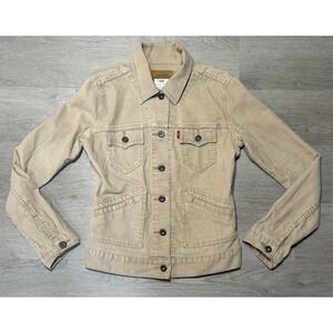 Vintage Levis Corduroy Trucker Jacket Women Size XS Tan Button Down Long Sleeve